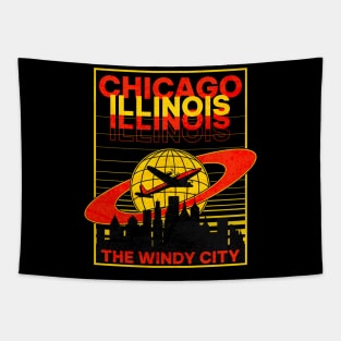 Chicago Illinois The Windy City Mid Century Airplane Tapestry