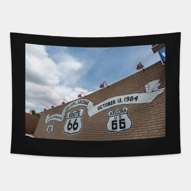 Route 66 signs on brick wall Tapestry by brians101