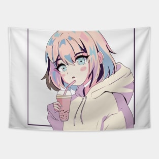Cute anime style boba girl Tapestry