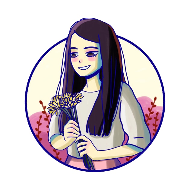 Cute girl holding yellow flowers by Mayarart