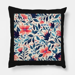 Pink and Navy Seamless Floral Pattern on White Pillow