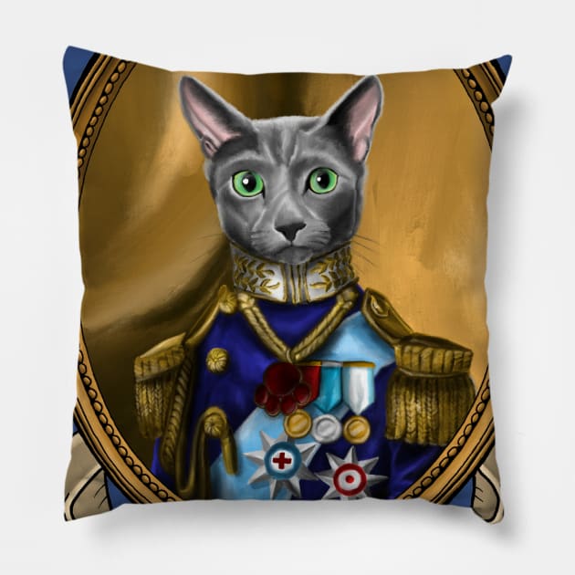 Renaissance Cat - Tsar Vladimir Alexeyevich (A Russian Blue) Pillow by JMSArt