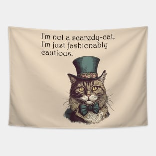 Fashionably Cautious Feline Tapestry
