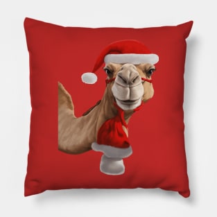 Adorable Cute Camel Wearing Santa Hat Christmas v3 Pillow