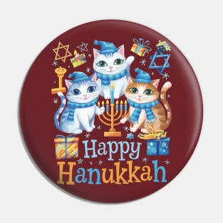 Happy Hanukkah Three Cute British Longhair Cats Menorah Pin