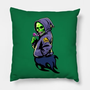 The Sweet Reaper: Spectral Love for Pink Lollipop Pillow