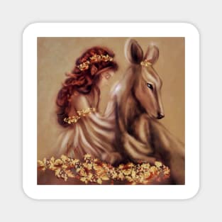 Friendship: Fairy and Deer Fantasy Wall Art Magnet