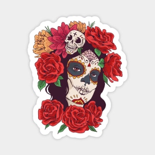 Beautiful Dia de los Muertos Girl with Roses Magnet
