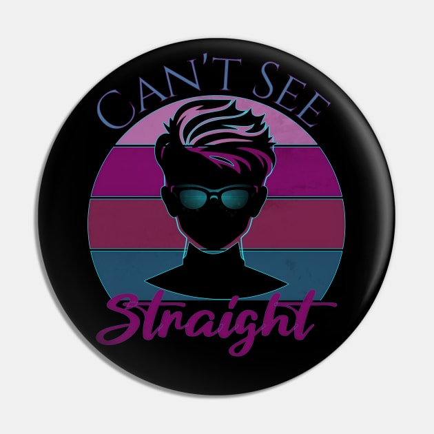 PRIDE Month Can't See Straight Bi Retro Sunset Pin by mythikcreationz