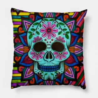 Day of the Dead Flower Skull Pillow