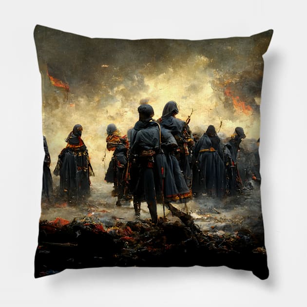 Attack the place Pillow by Vythryd Arts