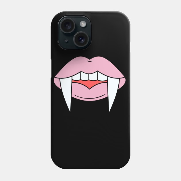 Vampire Girl fangs and pink lips Zombie Halloween Illustration Phone Case by CONCEPTDVS