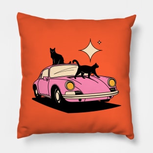 Cool Car Black Cat in orange Pillow