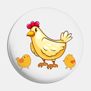 Cute Hen and Chicks Pin