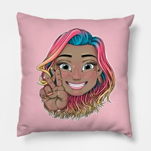 Reva Prisma peace sign face emoji Pillow