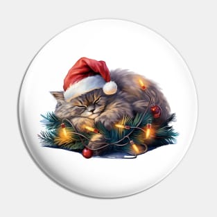 Lazy Persian Cat At Christmas Pin