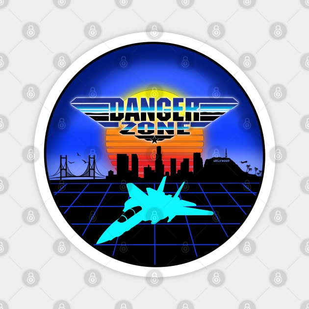 Danger Zone 80s Retro Neon Top Gun Maverick Logo Parody Rooster Sunset Skyline Magnet by ArtIzMuzikForTheEyez