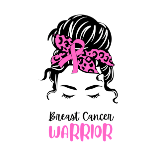 Pink Illustration Woman Messy Bun Breast Cancer Warrior T-Shirt