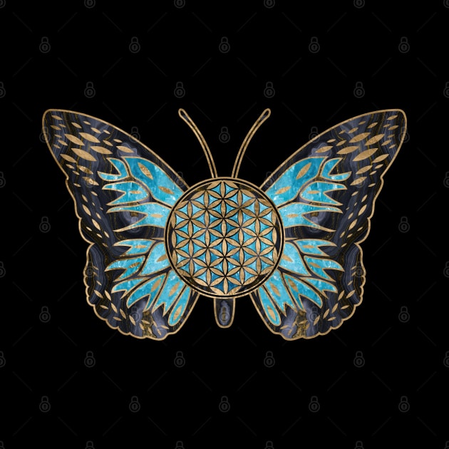 Flower of Life Butterfly - Blue Gemstone and gold by Nartissima