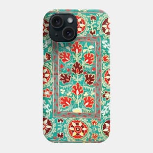 Turquoise Suzani Uzbek Vintage Floral Embroidery Pattern Phone Case