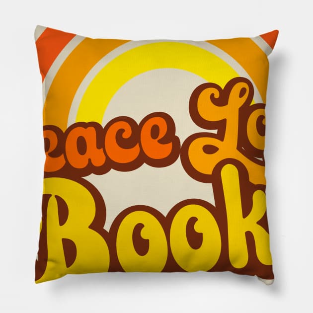 Peace Love Books - Retro Rainbow Pillow by Jitterfly