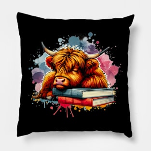 Highland Cow And Books Pillow