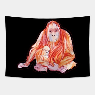 Mom and Baby Orangutans Tapestry