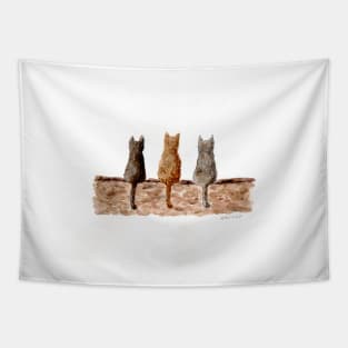 Three cats on the wall Tapestry