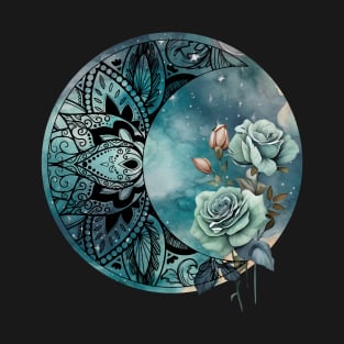 Mandala Moon Design Flower Green Flowers T-Shirt