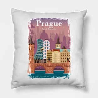 Prague Colorful Vintage Minimal Travel Poster Pillow