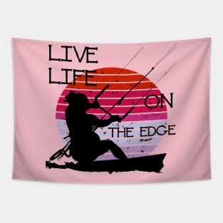 Vintage Sunset Retro Sunrise Black Kitesurfer Silhouette 4 Tapestry