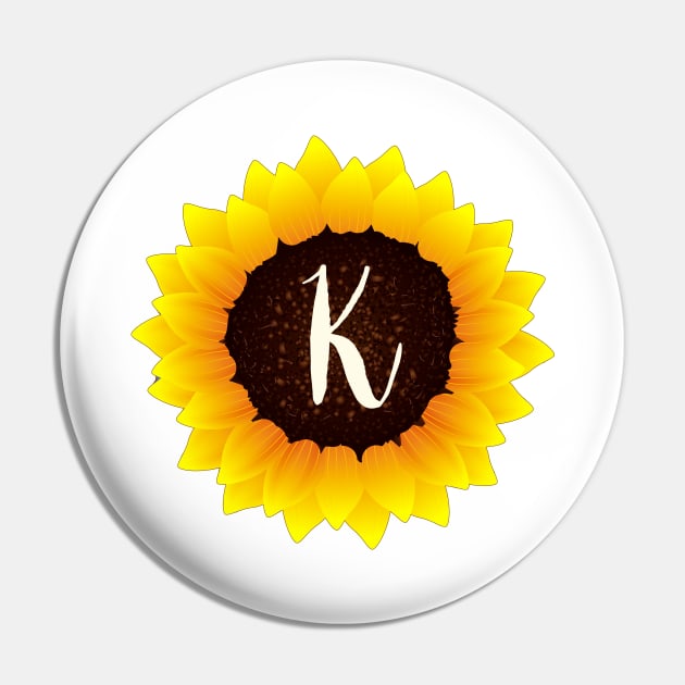 Floral Monogram K Bright Yellow Sunflower Pin by floralmonogram