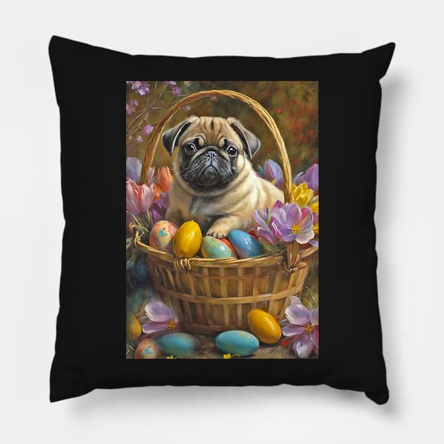 Pug Dog Easter Card Pillow by candiscamera