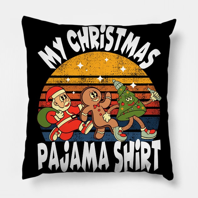 My Christmas Pajama Shirt. Santa Claus, Gingerbread man, Christmas tree Pillow by Megadorim