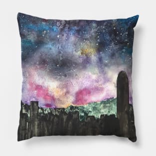 galaxy painting Hong Kong skyline Pillow