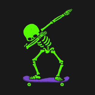 Halloween Dabbing Skeleton SKATEBOARD T-Shirt Dab Skate GLOW T-Shirt