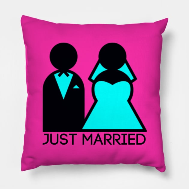 Just Married Newlyweds in Cyan Pillow by TheDaintyTaurus