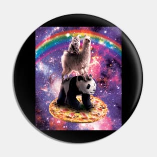 Space Cat Llama Panda Riding Pizza Pin