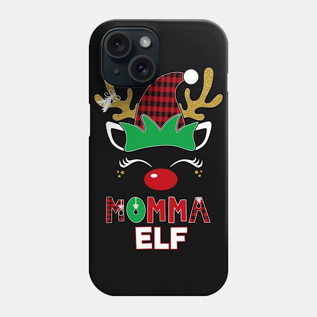 Elf Momma Christmas Matching Family Buffalo Plaid Reindeer Phone Case by Kimmicsts