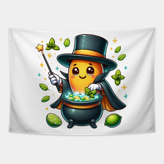 Magical Mojito Magician - Citrus Spell in a Hat Tapestry by vk09design