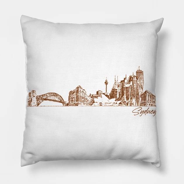 Sydney hand drawn skyline Pillow by SerenityByAlex