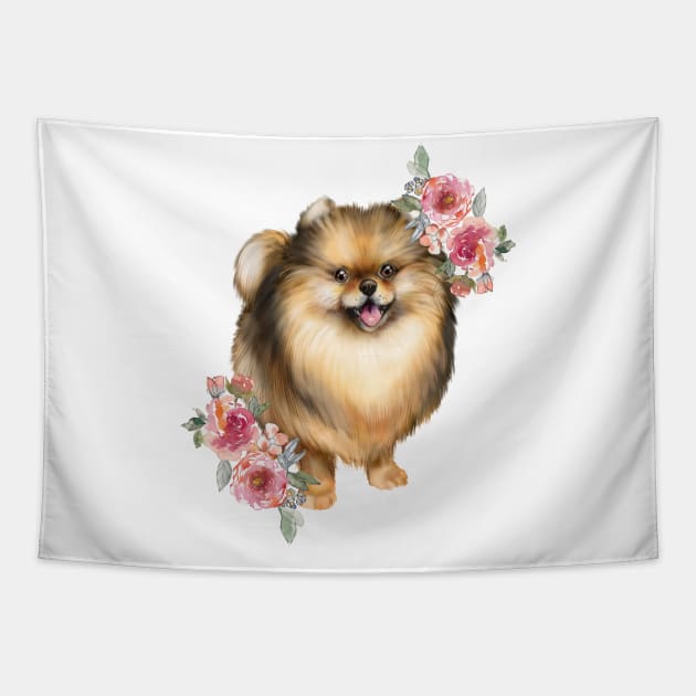 Cute Brown Pomeranian Spitz Puppy Dog Tapestry by AdrianaHolmesArt