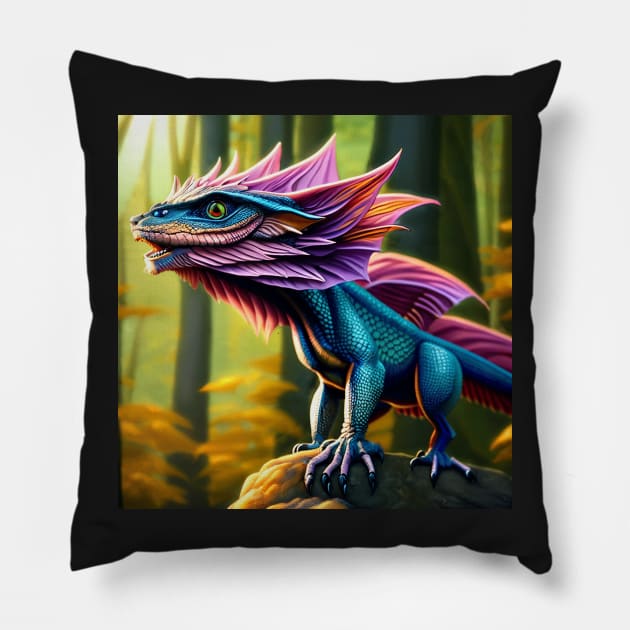 Scaled Blue and Purple Jungle Dragon Pillow by dragynrain