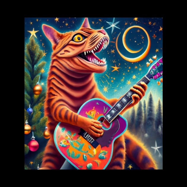 Christmas tree cat dinosaur playing guitar by Catbrat