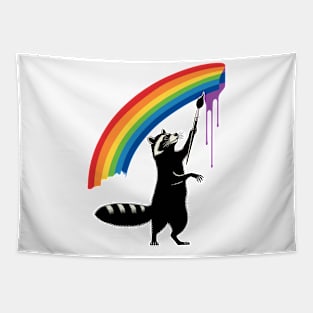 Cool Retro Raccoon Paints Rainbow Funny Raccoon Tapestry