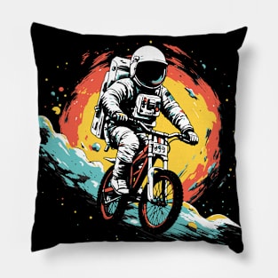 Intergalactic Bike Rider // Astronaut on a Bicycle in Outer Space Pillow