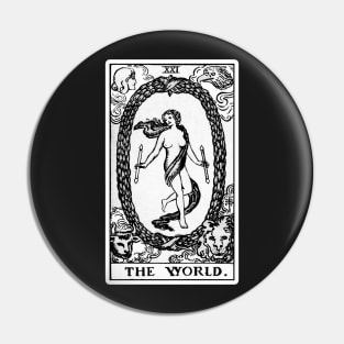 XXI. The World Tarot Card | Black and White Pin