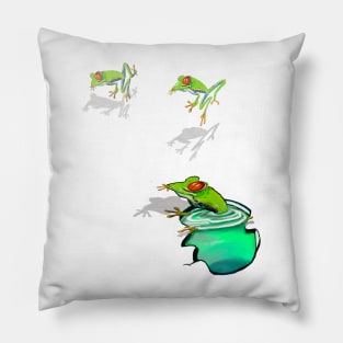 Green Red eyed tree frogs in 3d -  optical illusion rain forest science fiction gift Lizard dragon zoology Pillow