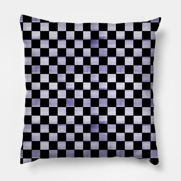 Black and Purple Checkered Wood Pattern Pillow by Lucy