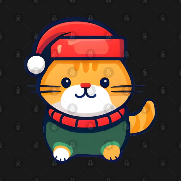 Cute ginger cat in Santa hat Christmas by beangeerie